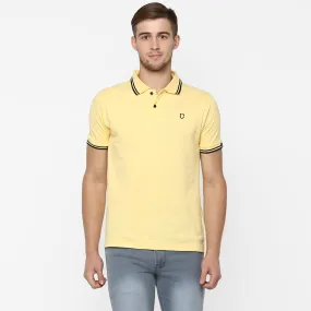 Men's Lemon Yellow Solid Slim Fit Half Sleeve Cotton Polo T-Shirt