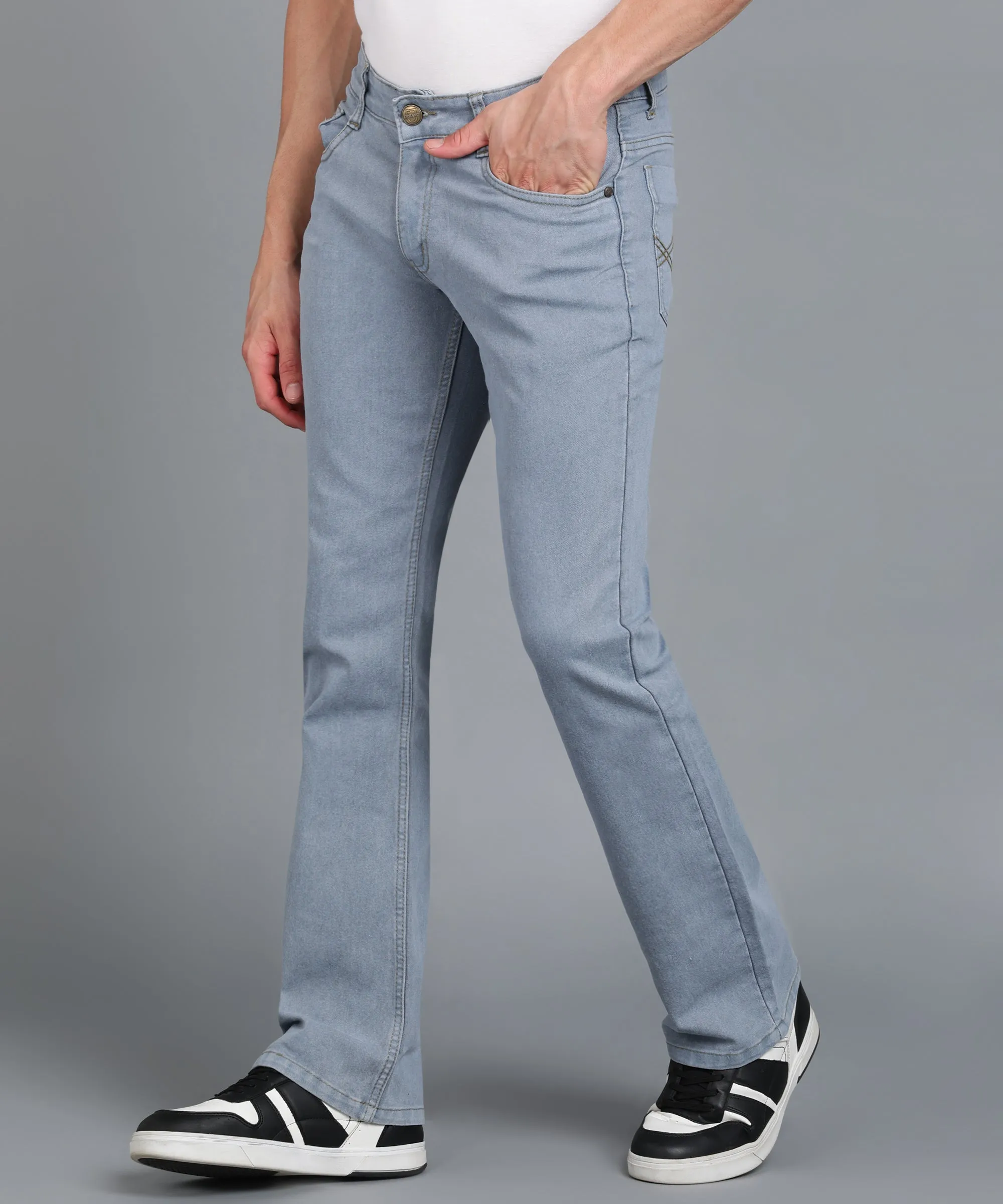 Men's Light Grey Washed Bootcut Jeans Stretchable