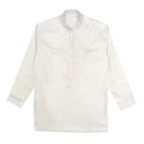 Men's White Embroidered Bishop Set
