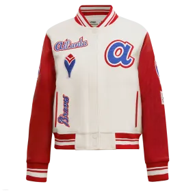 MLB ATLANTA BRAVES RETRO CLASSIC WOMEN'S RIB WOOL VARSITY JACKET (EGGSHELL/ RED)