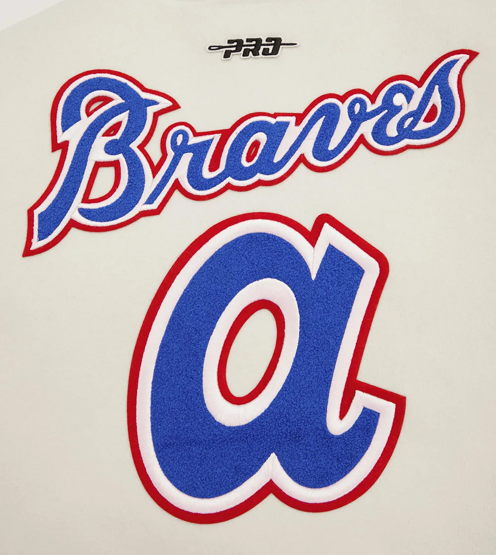 MLB ATLANTA BRAVES RETRO CLASSIC WOMEN'S RIB WOOL VARSITY JACKET (EGGSHELL/ RED)