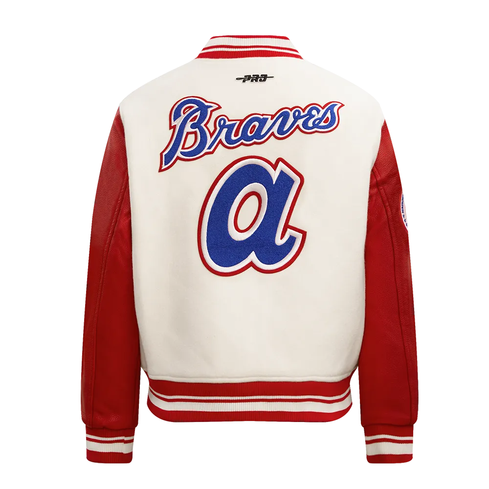 MLB ATLANTA BRAVES RETRO CLASSIC WOMEN'S RIB WOOL VARSITY JACKET (EGGSHELL/ RED)