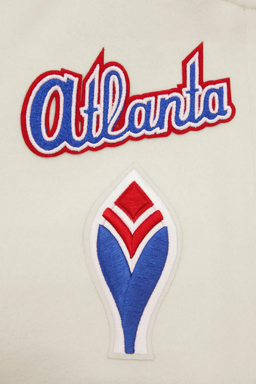 MLB ATLANTA BRAVES RETRO CLASSIC WOMEN'S RIB WOOL VARSITY JACKET (EGGSHELL/ RED)