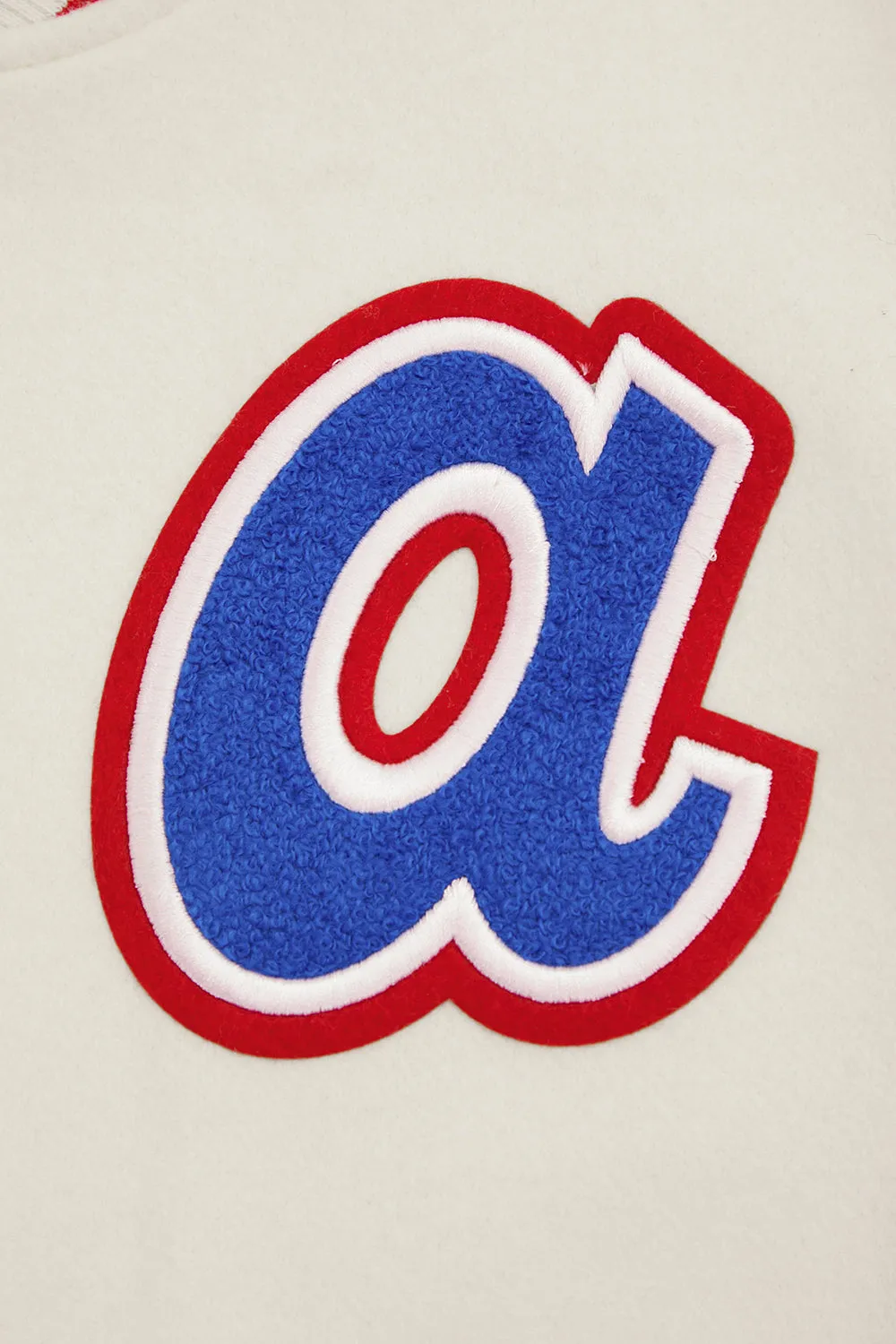 MLB ATLANTA BRAVES RETRO CLASSIC WOMEN'S RIB WOOL VARSITY JACKET (EGGSHELL/ RED)