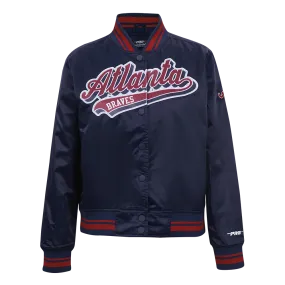 MLB ATLANTA BRAVES SCRIPT TAIL WOMEN'S SATIN JACKET (MIDNIGHT NAVY/RED/MIDNIGHT NAVY)
