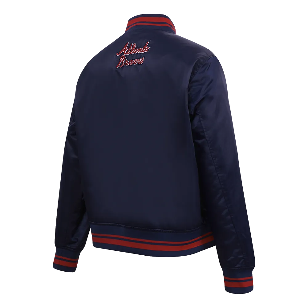 MLB ATLANTA BRAVES SCRIPT TAIL WOMEN'S SATIN JACKET (MIDNIGHT NAVY/RED/MIDNIGHT NAVY)
