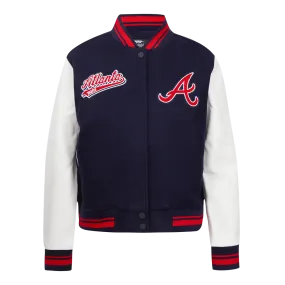 MLB ATLANTA BRAVES SCRIPT TAIL WOMEN'S WOOL VARSITY JACKET (MIDNIGHT NAVY/RED/MIDNIGHT NAVY)