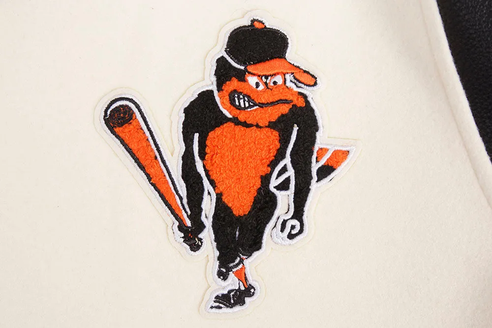 MLB BALTIMORE ORIOLES RETRO CLASSIC WOMEN'S RIB WOOL VARSITY JACKET (EGGSHELL/ BLACK)