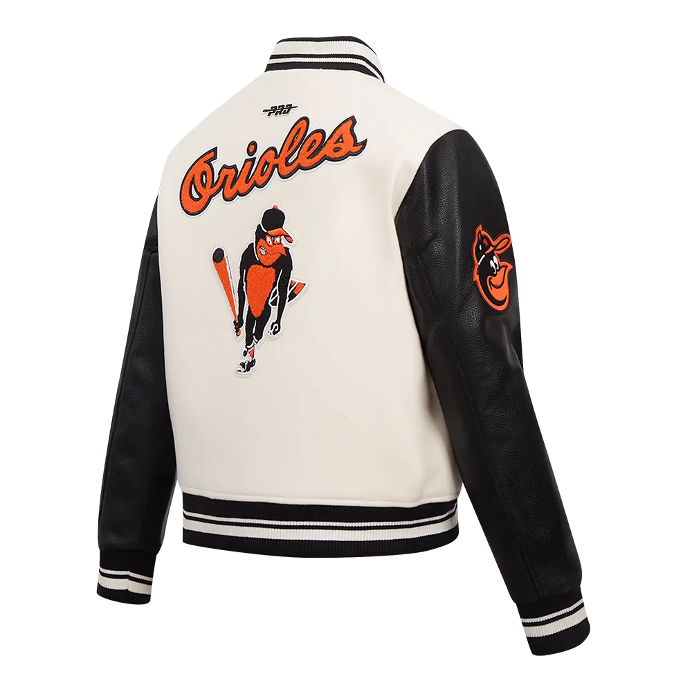 MLB BALTIMORE ORIOLES RETRO CLASSIC WOMEN'S RIB WOOL VARSITY JACKET (EGGSHELL/ BLACK)