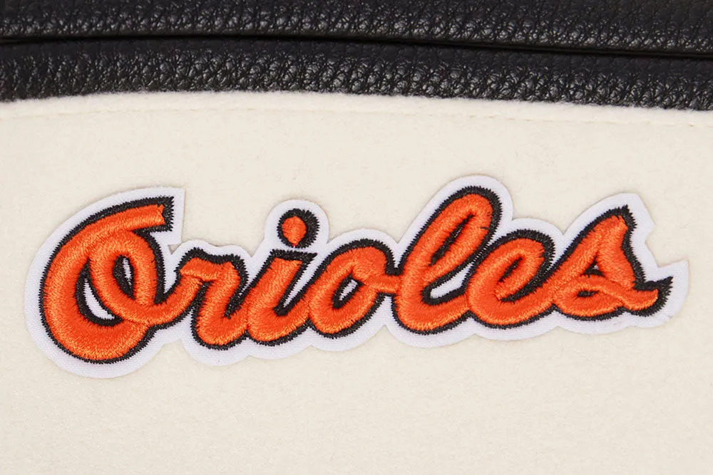 MLB BALTIMORE ORIOLES RETRO CLASSIC WOMEN'S RIB WOOL VARSITY JACKET (EGGSHELL/ BLACK)