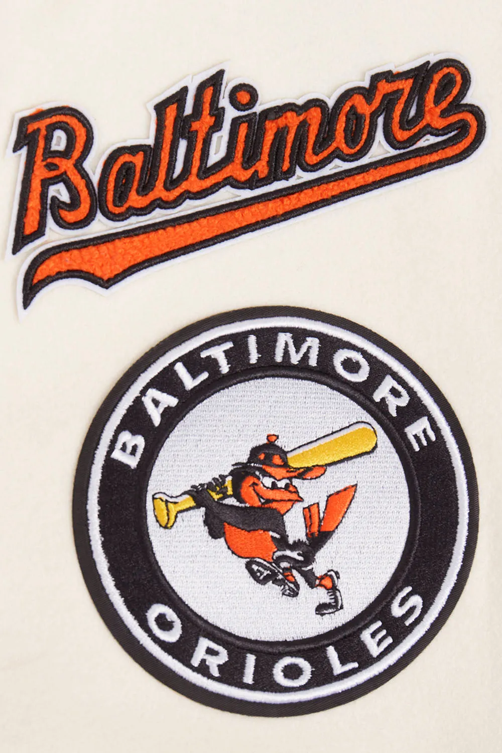 MLB BALTIMORE ORIOLES RETRO CLASSIC WOMEN'S RIB WOOL VARSITY JACKET (EGGSHELL/ BLACK)