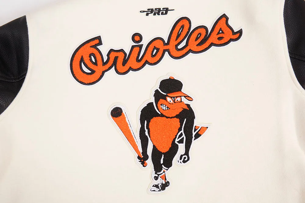 MLB BALTIMORE ORIOLES RETRO CLASSIC WOMEN'S RIB WOOL VARSITY JACKET (EGGSHELL/ BLACK)