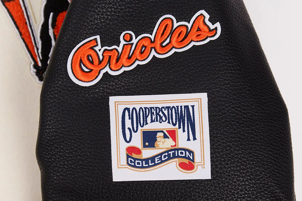 MLB BALTIMORE ORIOLES RETRO CLASSIC WOMEN'S RIB WOOL VARSITY JACKET (EGGSHELL/ BLACK)