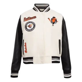MLB BALTIMORE ORIOLES RETRO CLASSIC WOMEN'S RIB WOOL VARSITY JACKET (EGGSHELL/ BLACK)