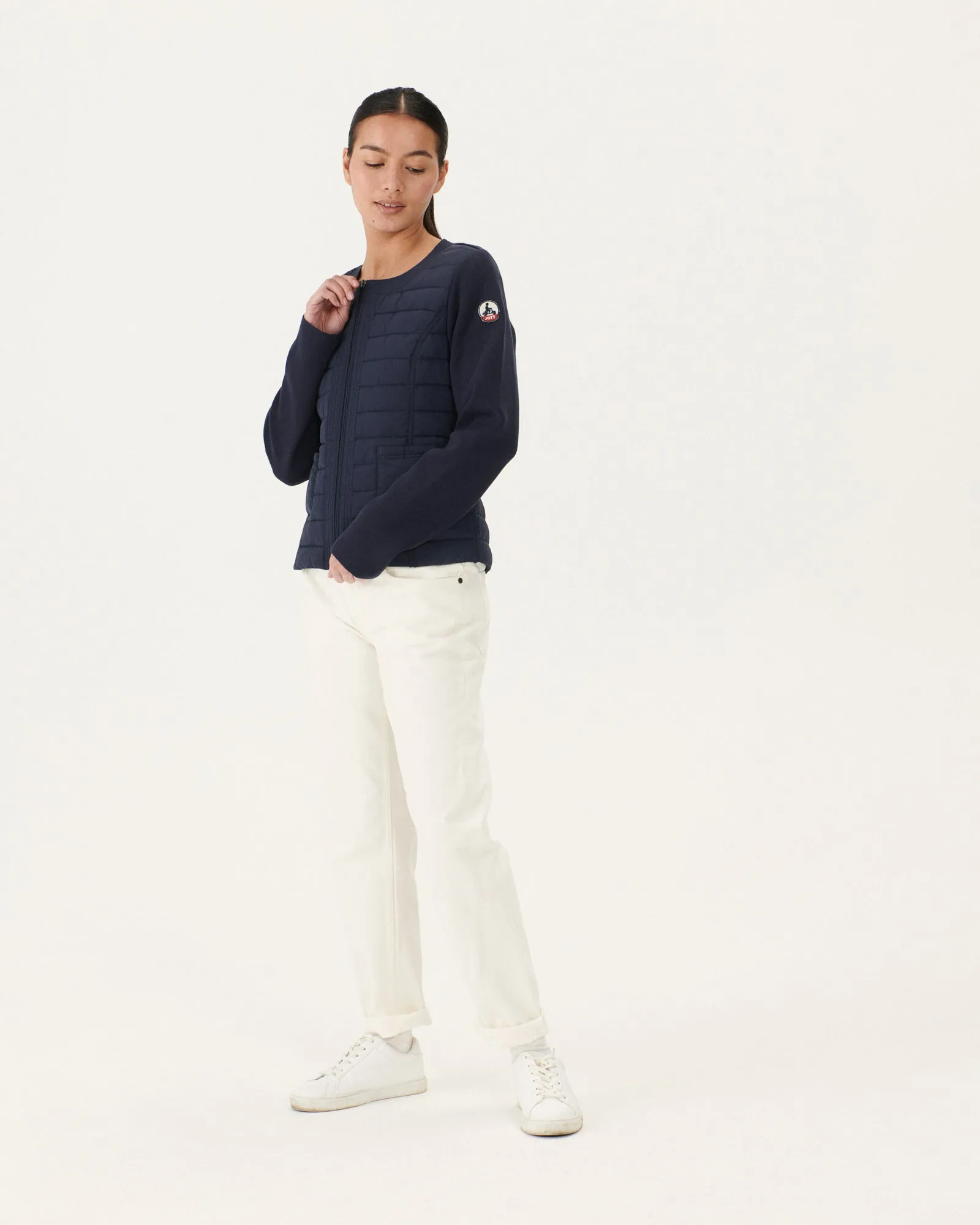 Navy Almeria lightweight bi-fabric puffer jacket