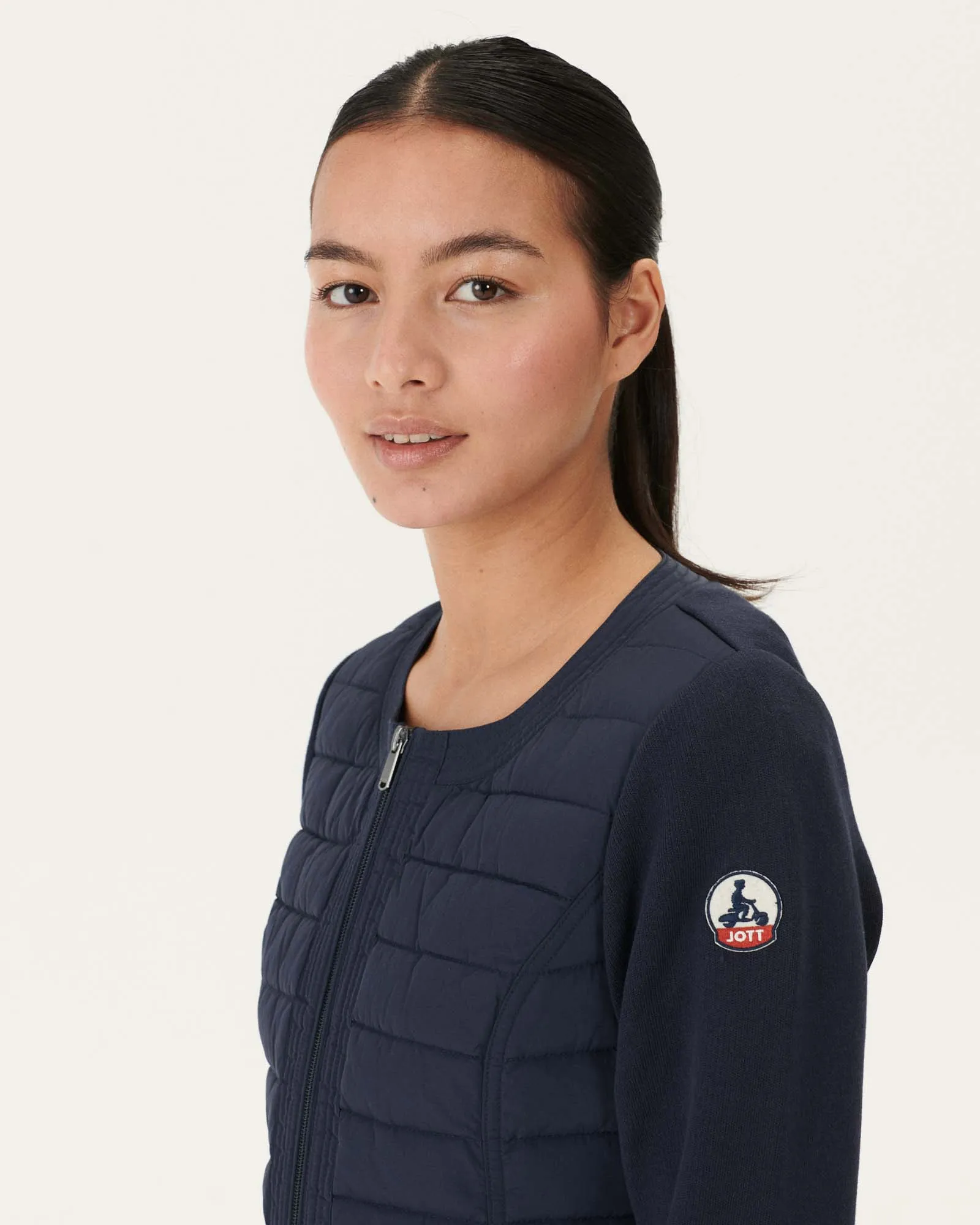 Navy Almeria lightweight bi-fabric puffer jacket