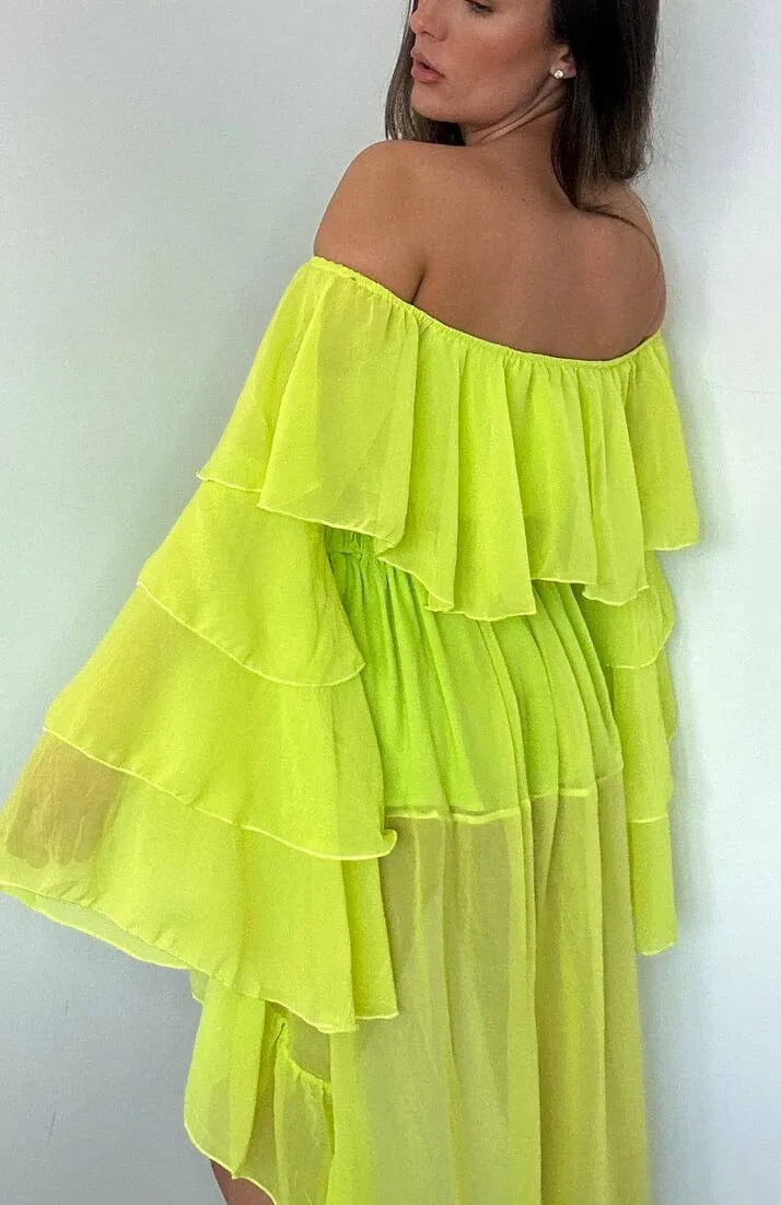 Neon Green Chiffon Frill Suit