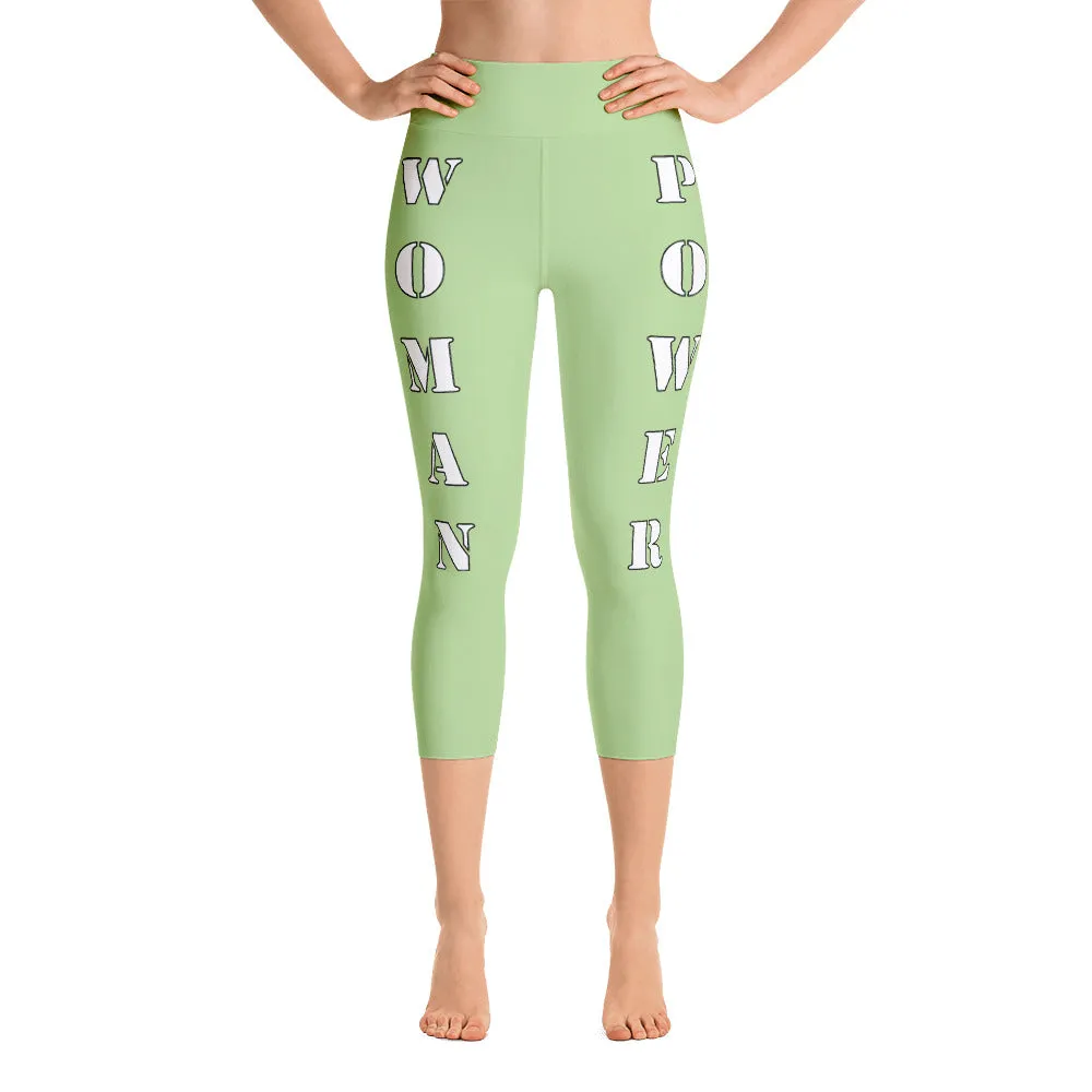 Our best viral leggings pale green woman power white letters