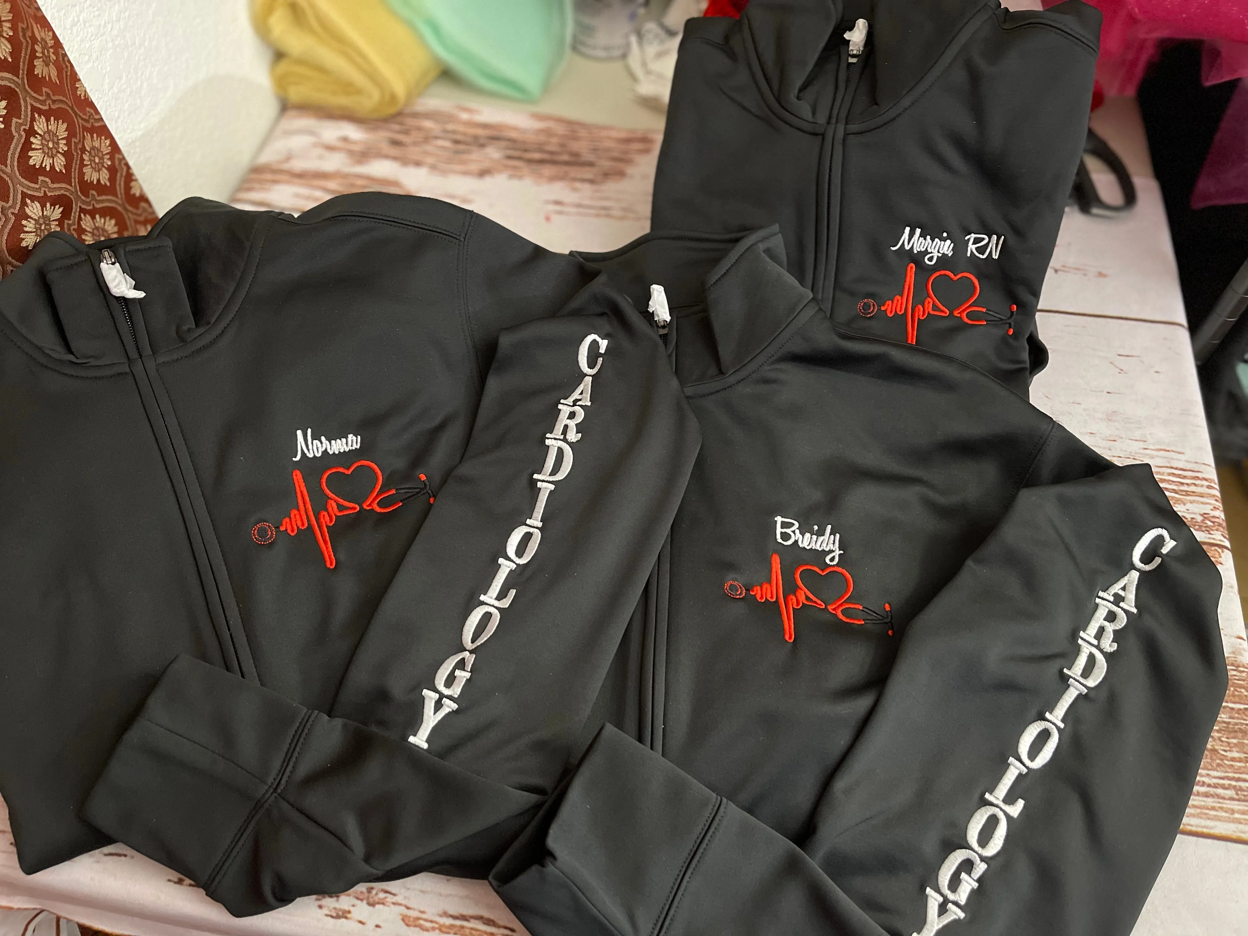 Personalized Nurse Full Zippered Jacket Sweatshirt | Personalized Nurse Polyester Jacket|Personalized Ladies Nurse/Doctor Heart Steth