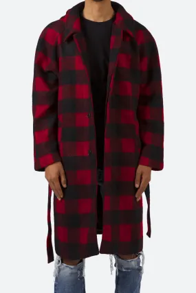 Black/Red Plaid Military-Style Trench Coat