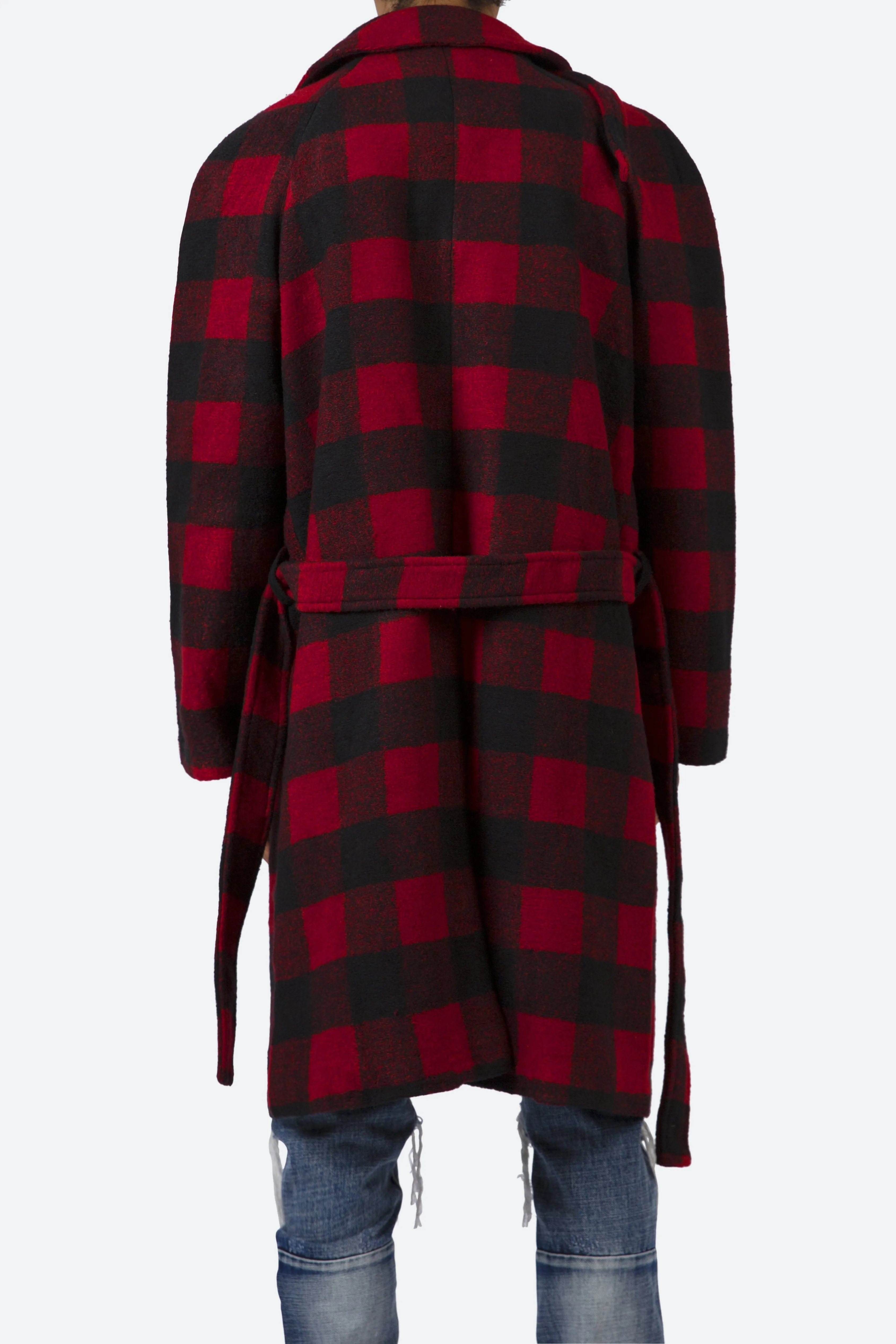 Black/Red Plaid Military-Style Trench Coat