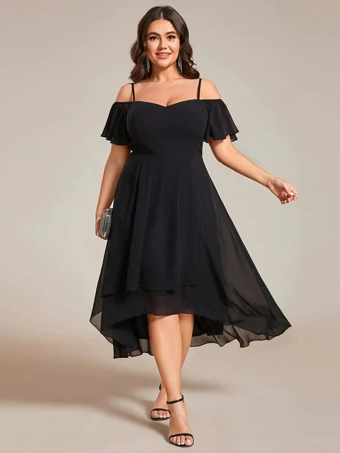 Plus Size Chiffon Spaghetti Strap Tea Length Dress