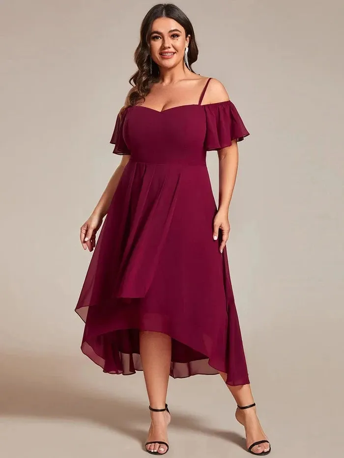 Plus Size Chiffon Spaghetti Strap Tea Length Dress