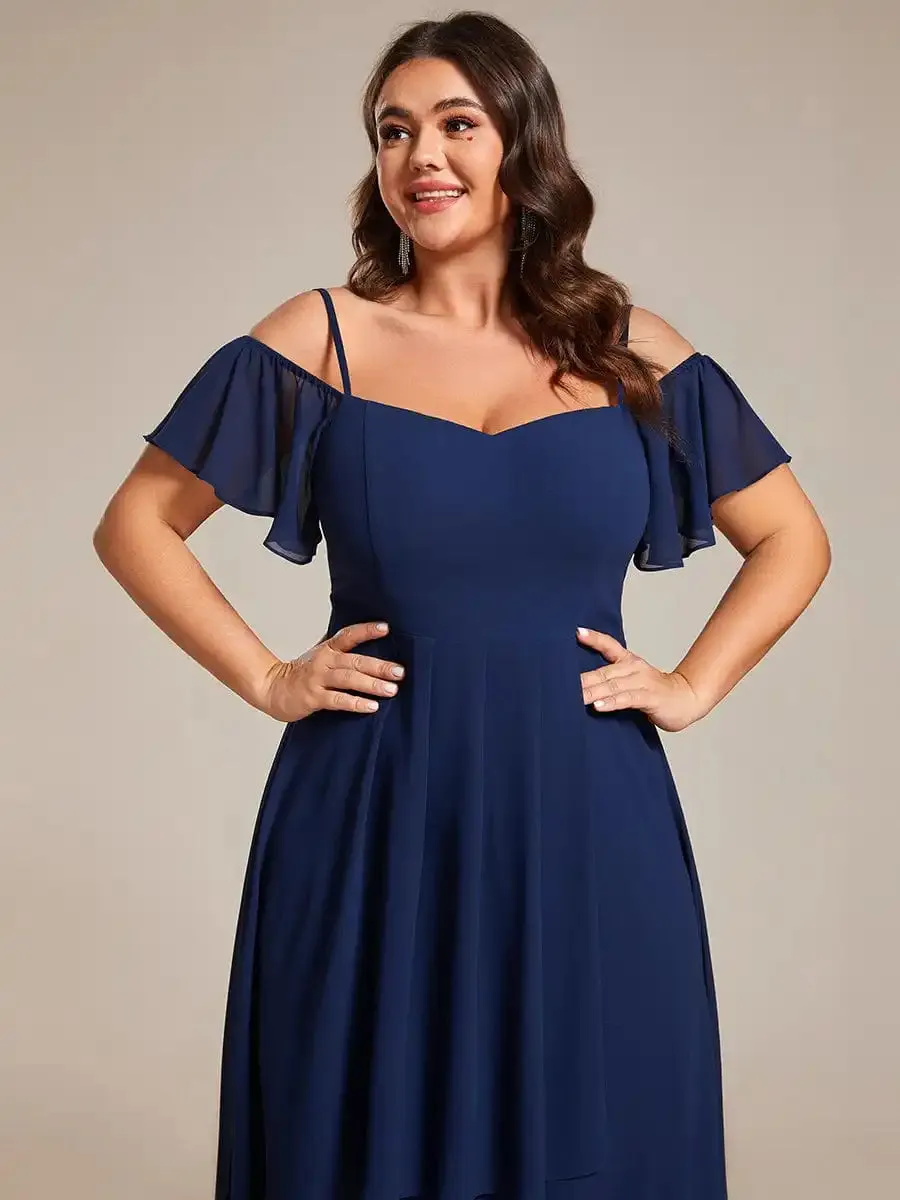 Plus Size Chiffon Spaghetti Strap Tea Length Dress