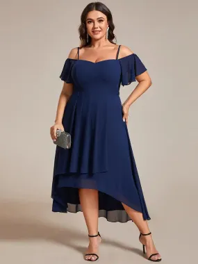 Plus Size Chiffon Spaghetti Strap Tea Length Dress