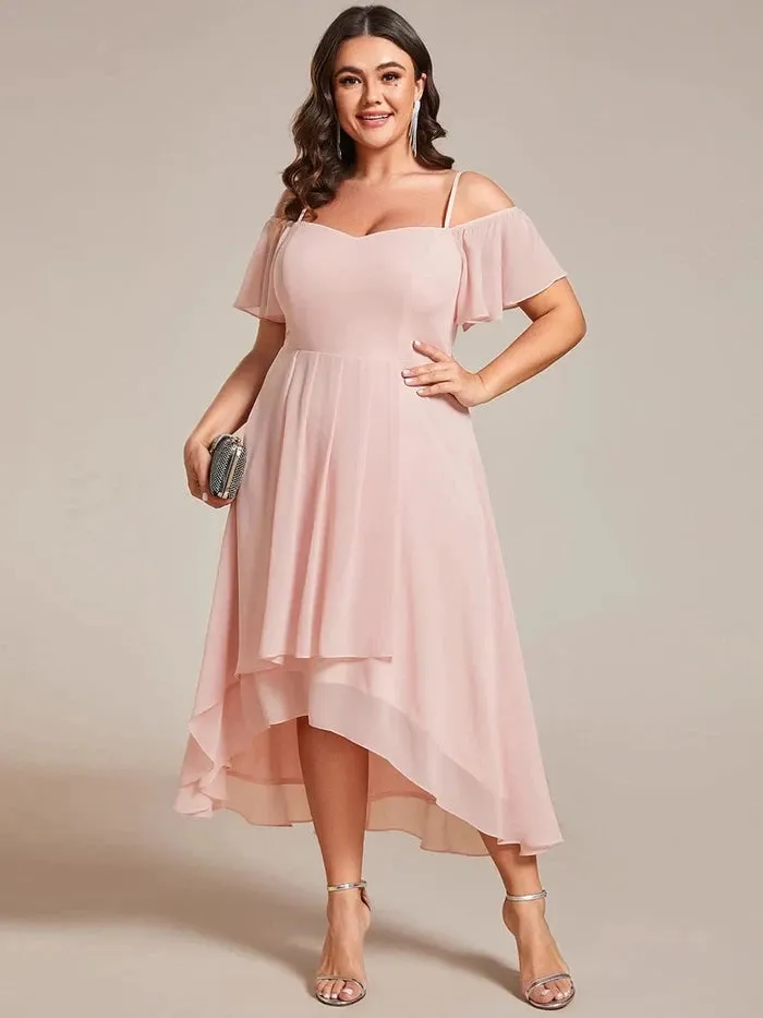 Plus Size Chiffon Spaghetti Strap Tea Length Dress