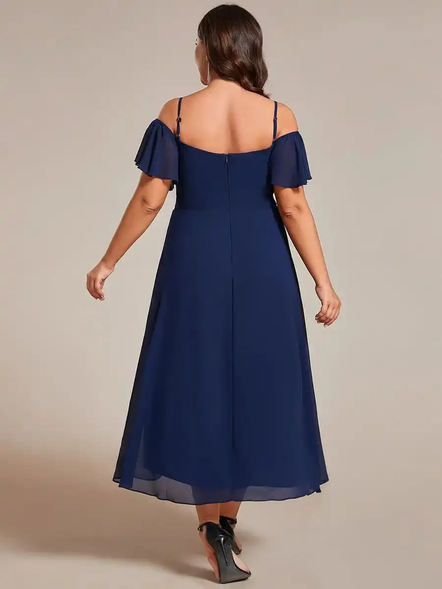 Plus Size Chiffon Spaghetti Strap Tea Length Dress