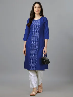 Royal Blue Heavy Cotton Magic Slub With Casual Embroidery Kurti