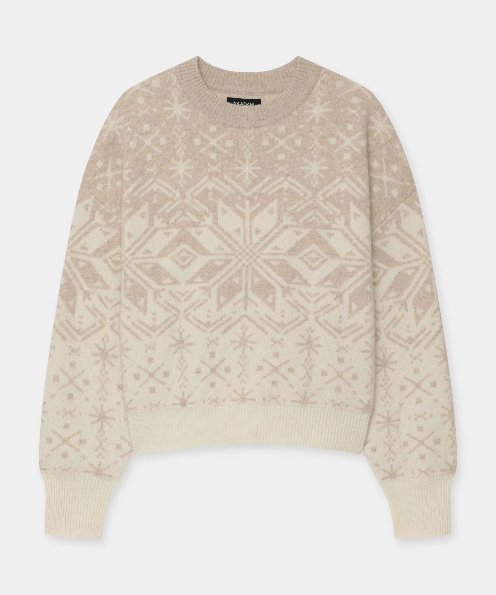 Premium Signature Cashmere Crewneck Sweater with Fair Isle Holiday Design