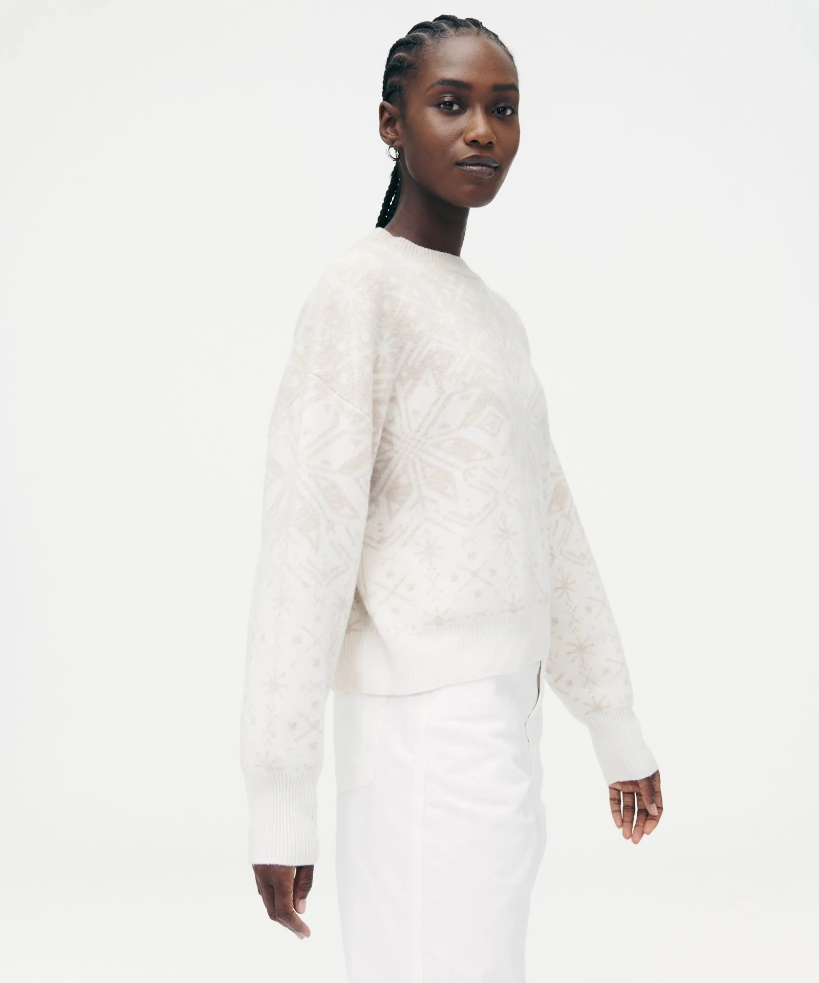 Premium Signature Cashmere Crewneck Sweater with Fair Isle Holiday Design