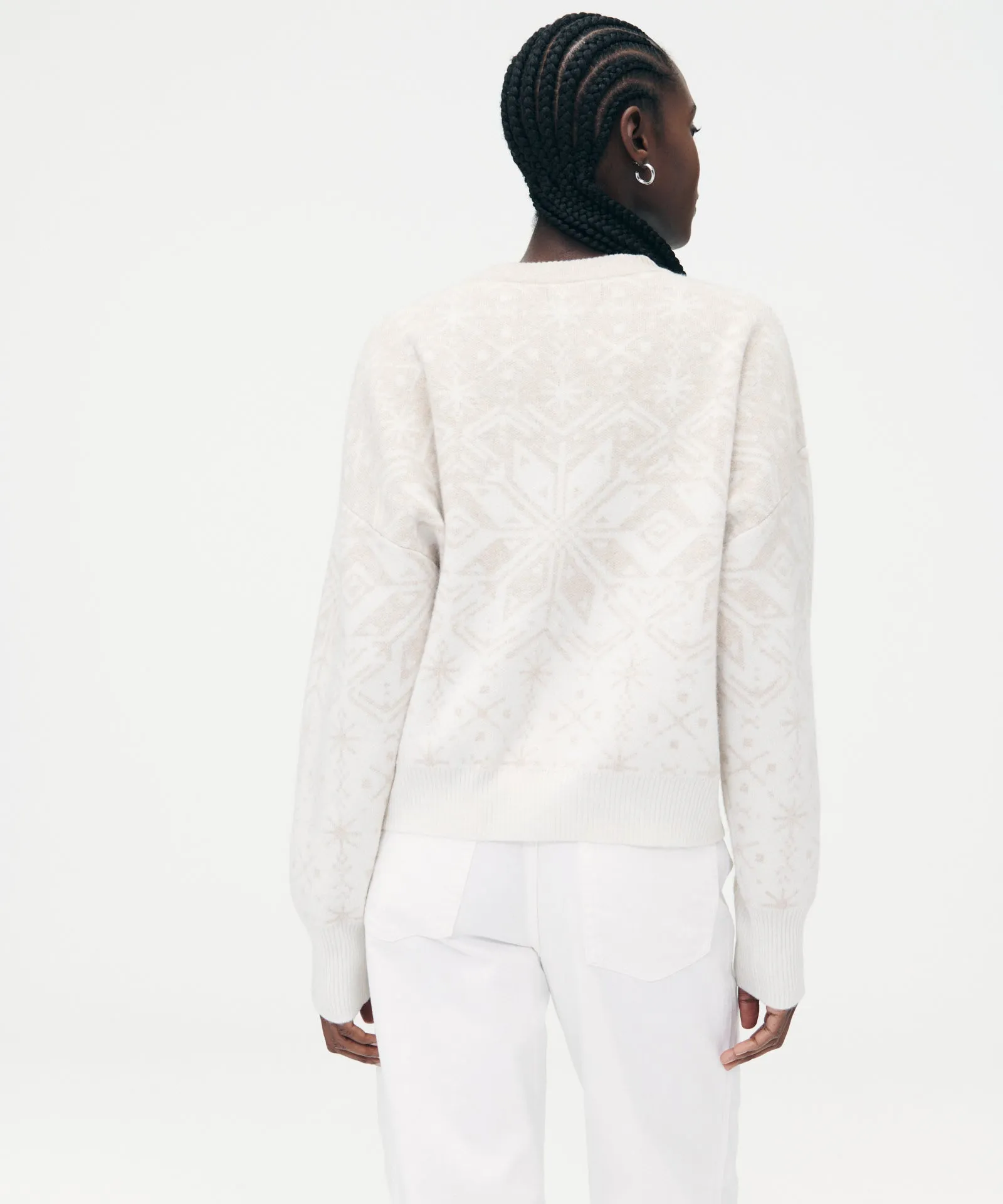 Premium Signature Cashmere Crewneck Sweater with Fair Isle Holiday Design