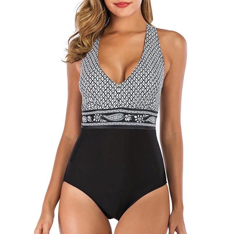 Solid color one-piece swimsuit