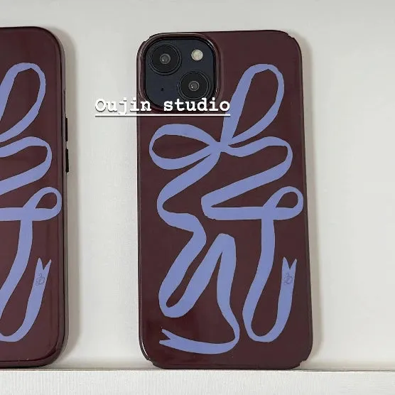 Uakiss ins European and American style deep curry blue ribbon for iphone16pro/15pro/14 film apple 2 in one anti-drop protective case