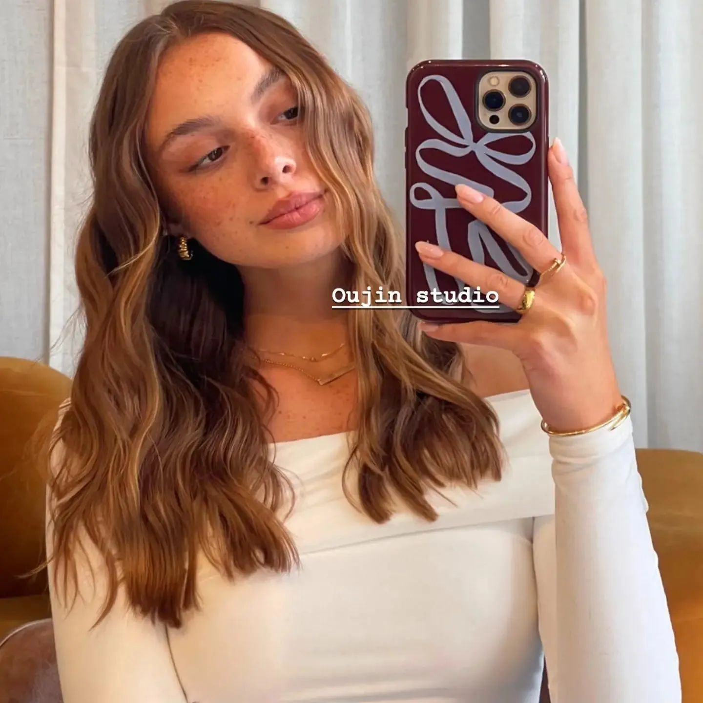 Uakiss ins European and American style deep curry blue ribbon for iphone16pro/15pro/14 film apple 2 in one anti-drop protective case