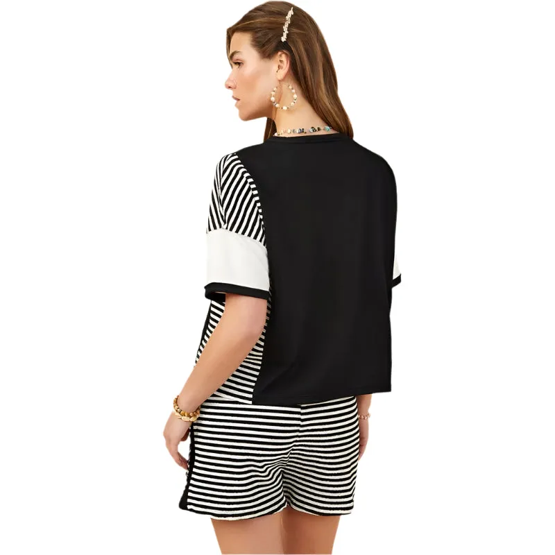 Women's Hayden Color block Stripe Insert Knit T-shirt  HY9284
