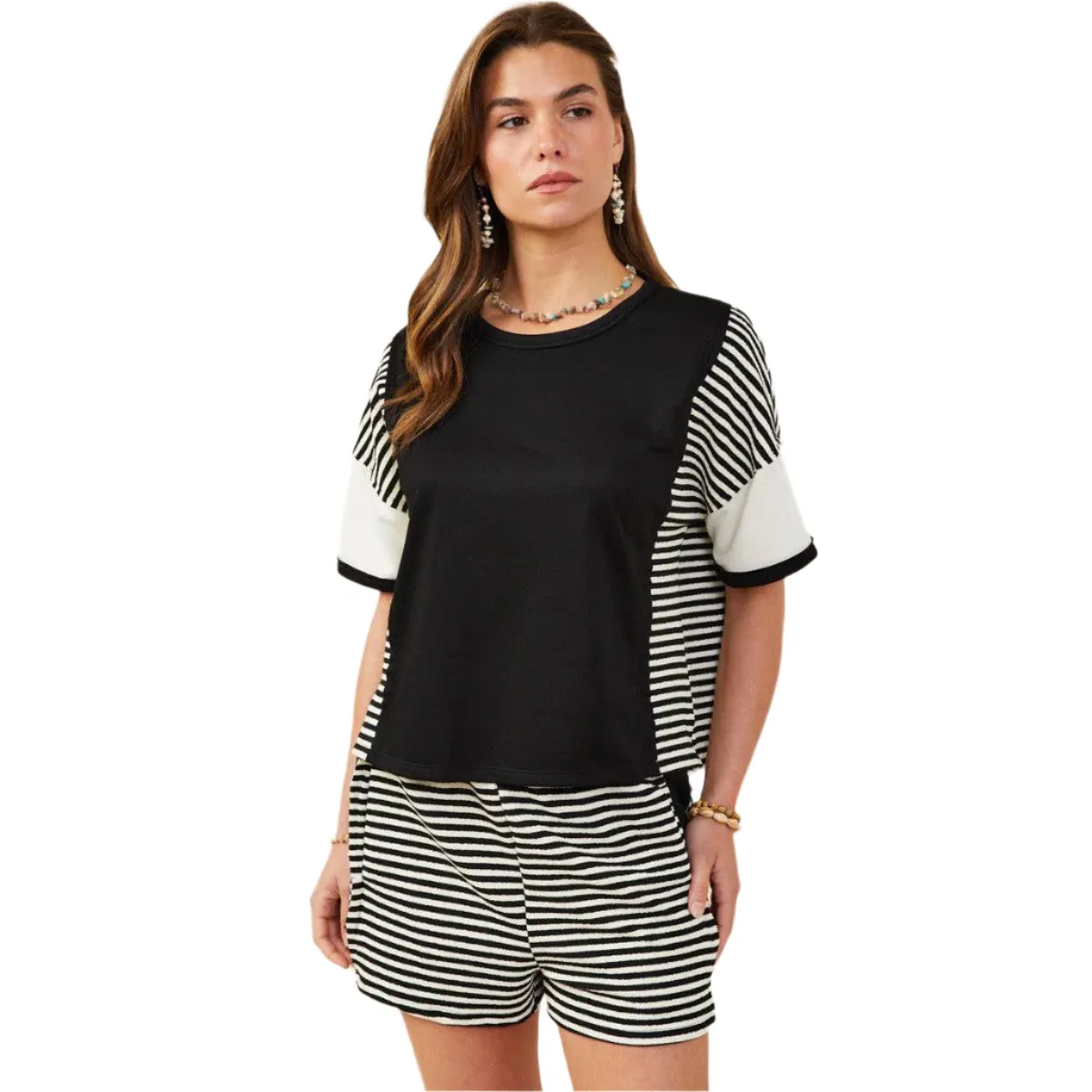 Women's Hayden Color block Stripe Insert Knit T-shirt  HY9284