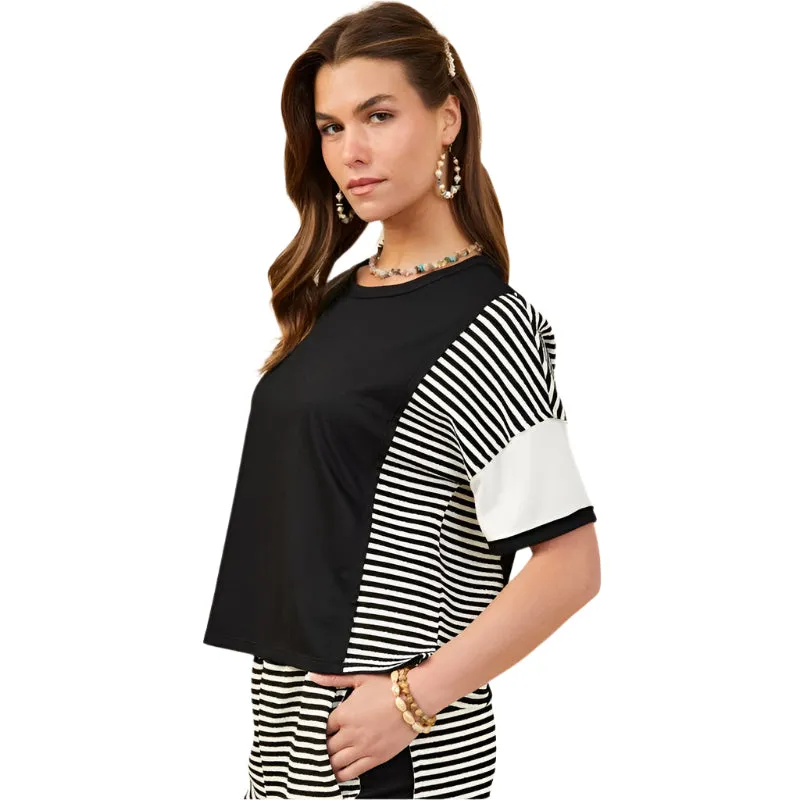 Women's Hayden Color block Stripe Insert Knit T-shirt  HY9284