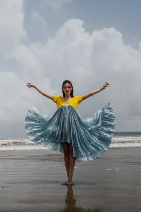Yellow Ice Blue Asymmetrical Dress