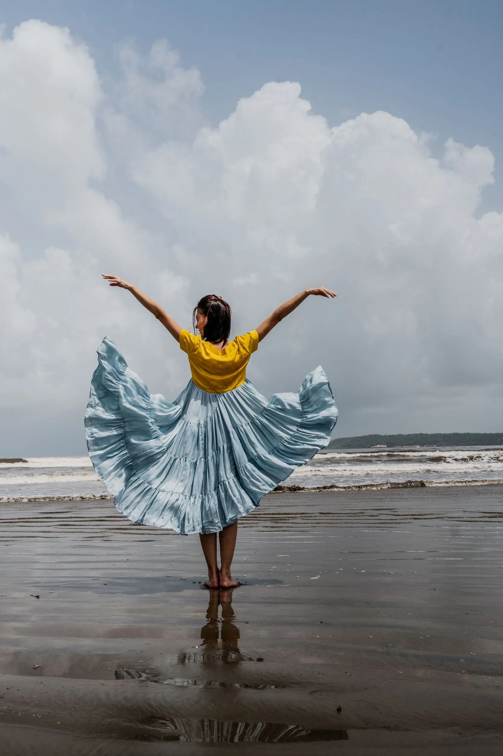 Yellow Ice Blue Asymmetrical Dress