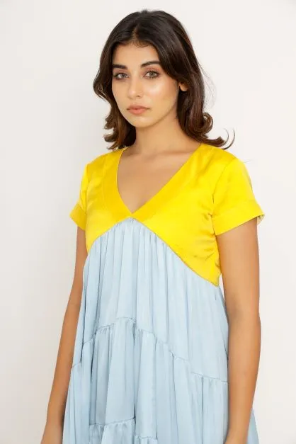 Yellow Ice Blue Asymmetrical Dress