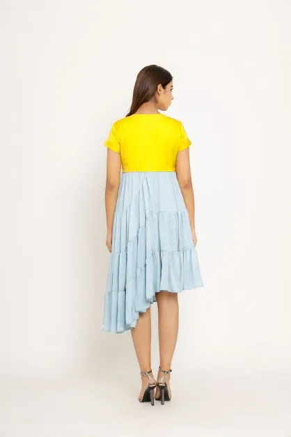 Yellow Ice Blue Asymmetrical Dress